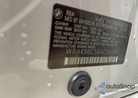 2010 BMW 750 Li z USA, uszkodzony, nr VIN WBAKB8C58ACY64395